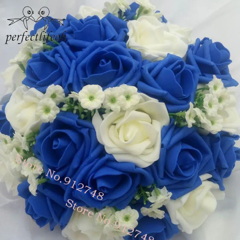 Royal Blue Foam Roses Artificial Flower Bride Bouquet Party Decor bouquet for Wedding decoration wedding bouquets,artificial rose flowers,wedding flower decoration