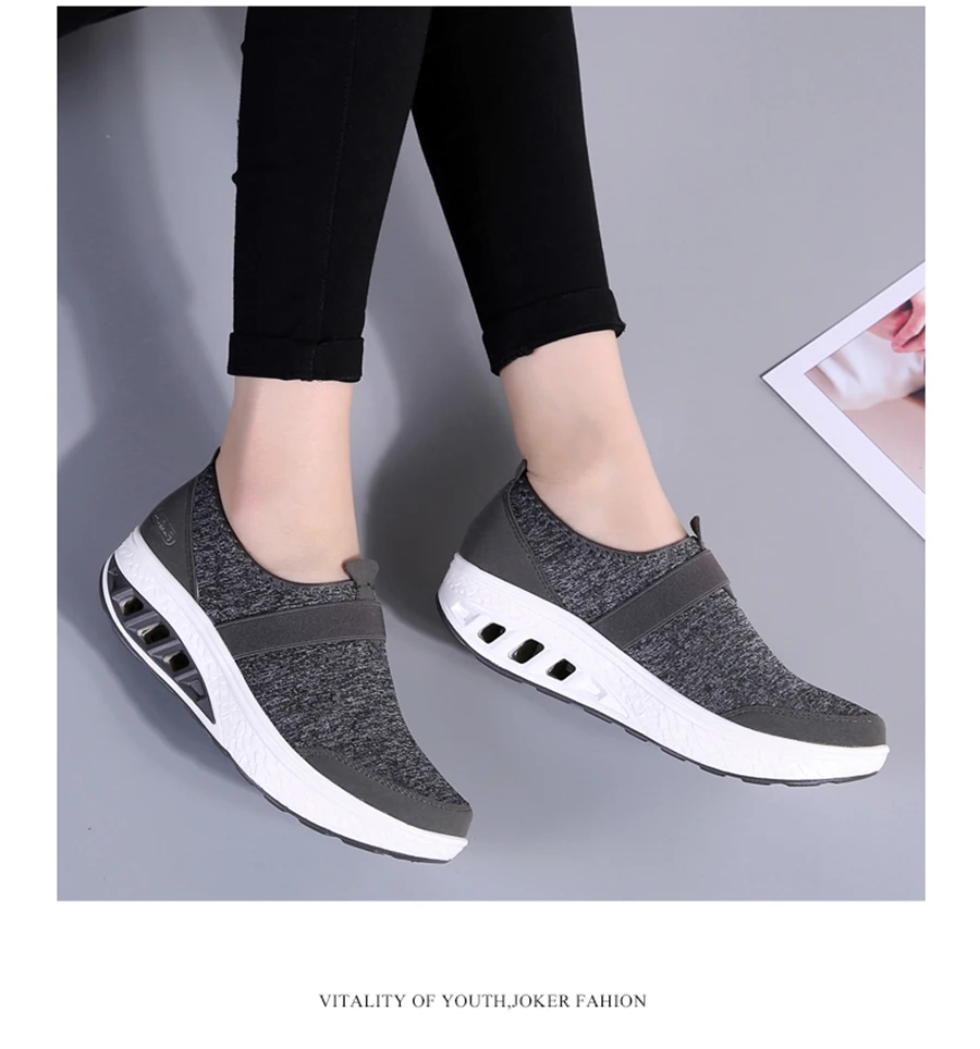 STQ/; осенние женские кроссовки; обувь на плоской платформе; женская повседневная обувь из дышащего сетчатого материала; прогулочная обувь на толстой мягкой подошве без застежки; 7697