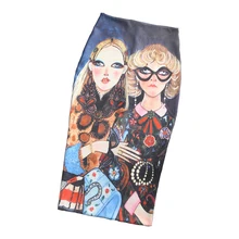 SS2018 Весенняя шикарная Женская подиумная портретная юбка-карандаш миди с принтом