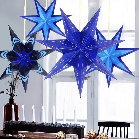 

Blue Cut-out Paper Star Lantern Hanging Decoration for Christmas Wedding Home Holiday Showers Decors