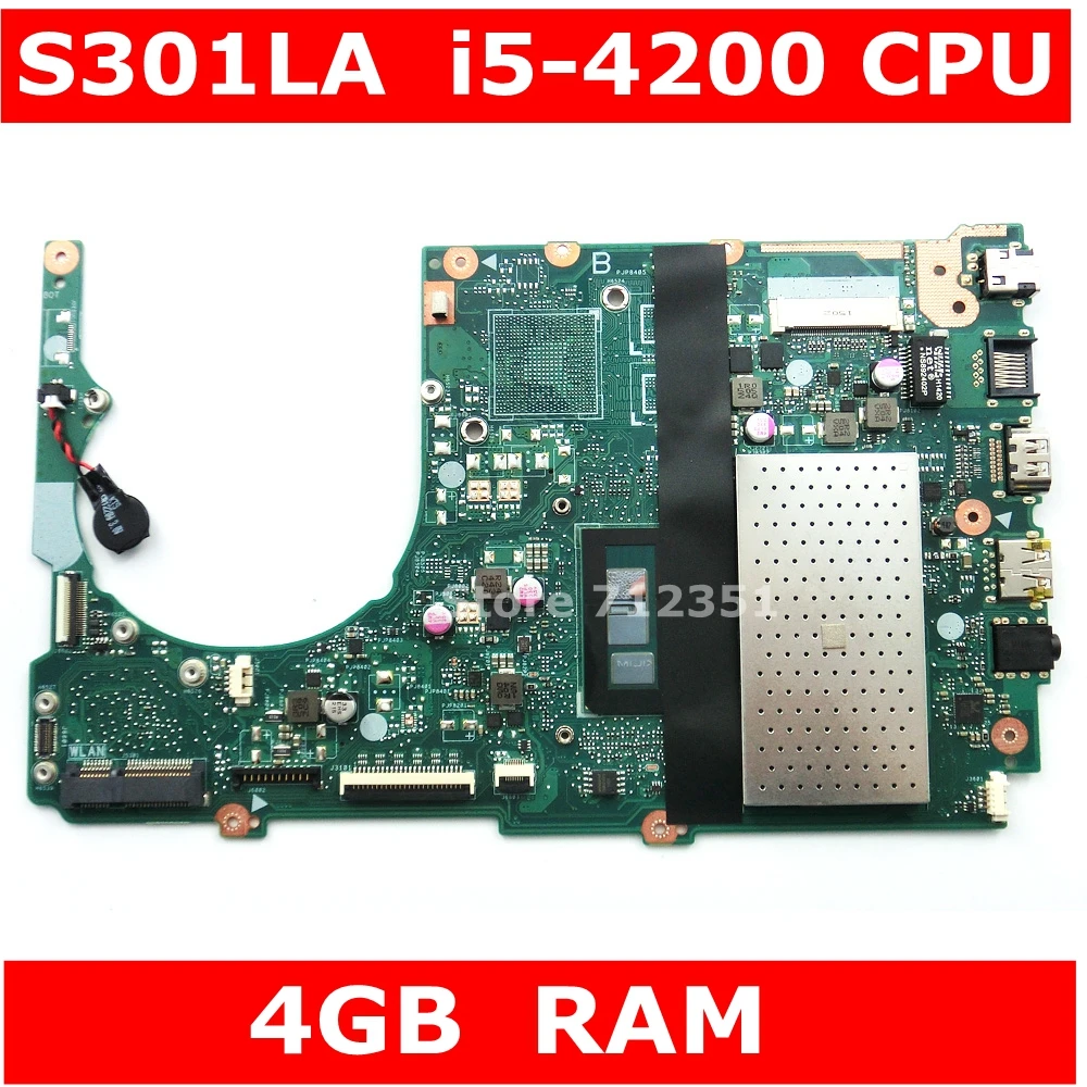 

S301LA With i5-4200 CPU 4GB RAM Mainboard REV2.2 For ASUS S301L S301LA Q301LA S301LP Laptop Motherboard 100% Test free shipping