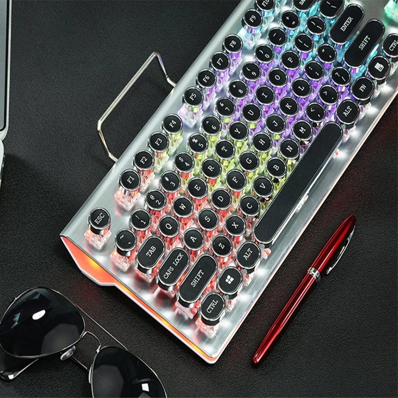 DIY QWERTY стимпанк Ретро механической клавиатуры USB проводной Радуга машинки