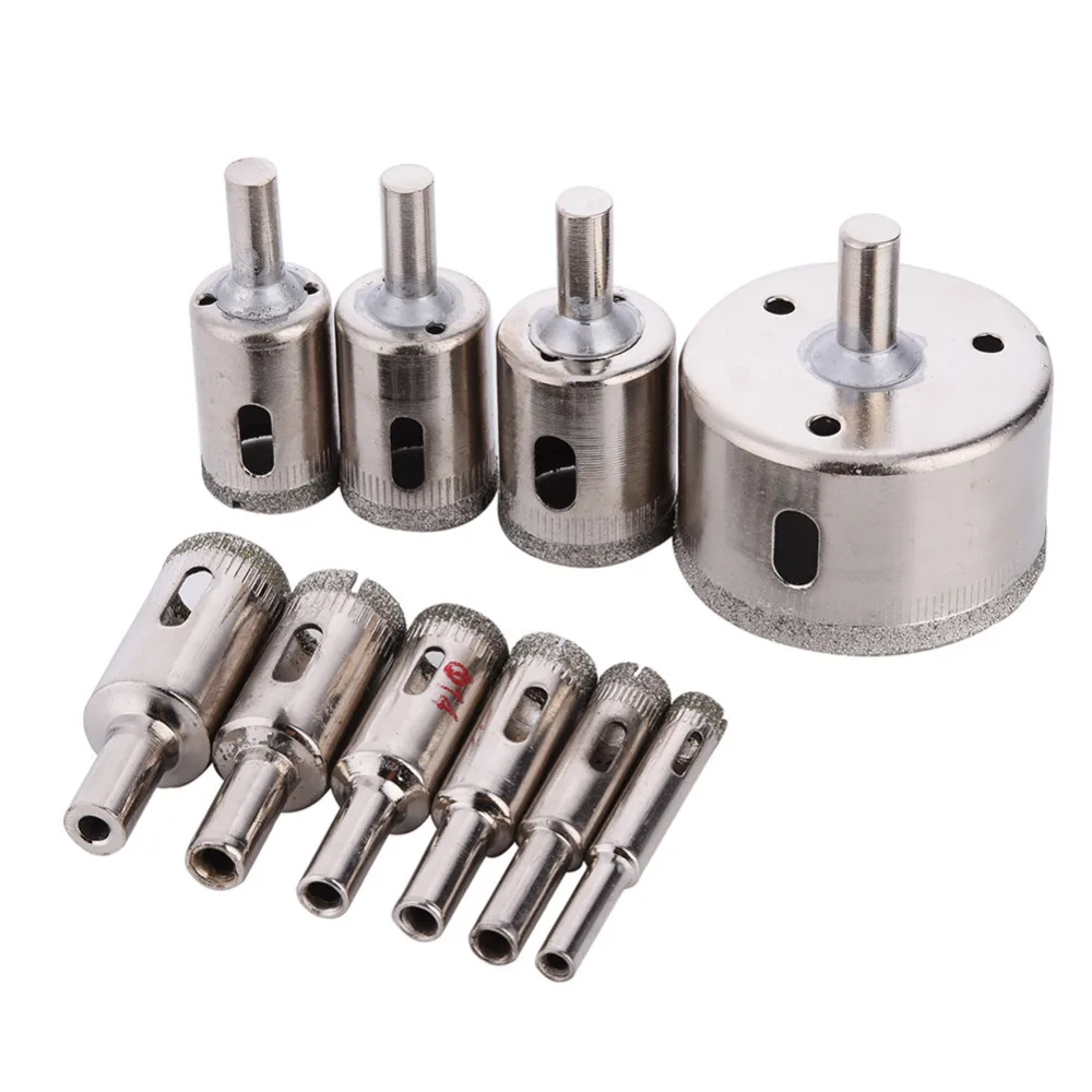 

10pcs Diamond Coated Hole Saw Cutter Drill Bits Set 8-50mm/6-30mm/3-18 For Tiles Marble Glass Granite Drilling Tools Accessories