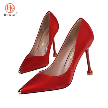 

Soft Leather Luxury Fashion Women's High Heels Shoes Wine Red Colors Pointed Toe Women Pumps Show Thin Female Office Shoe