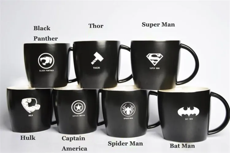 Мстители черный лимон Чай Кофейная кружка с ложкой Superman Spiderman Batman Халк Тор кружки керамические кофейные кружки Посуда для напитков