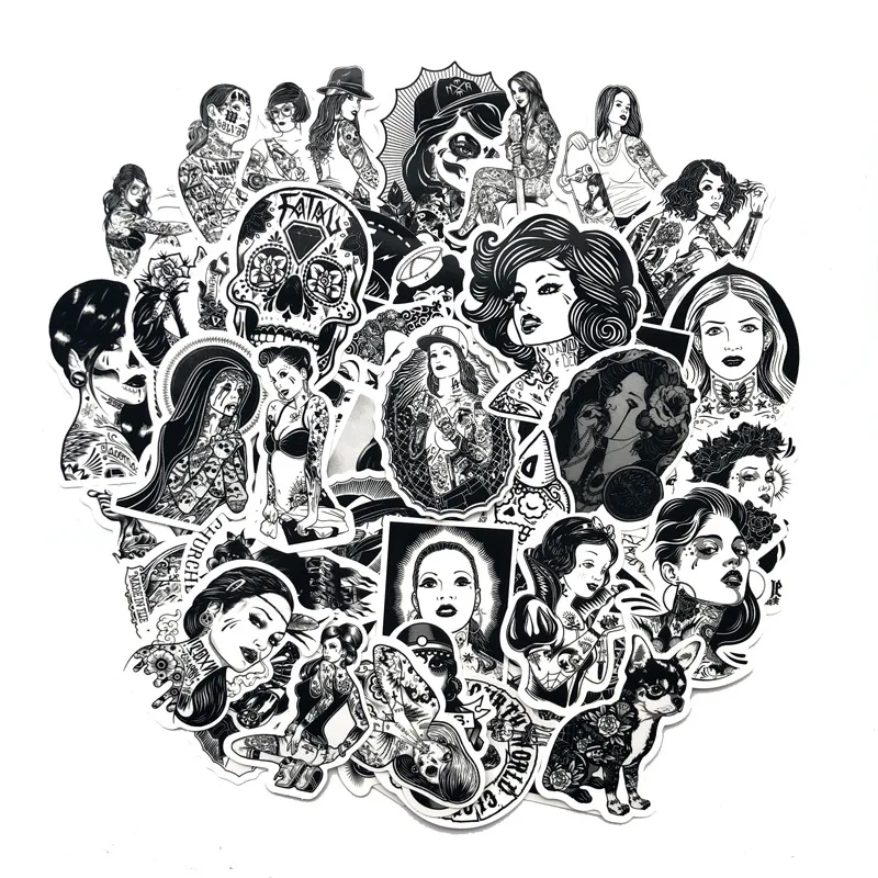 

68pcs Black and White Sexy Beauty Tatto DIY Stickers For Skateboard Laptop Luggage Fridge Phone Toy Styling Home Decor Stickers