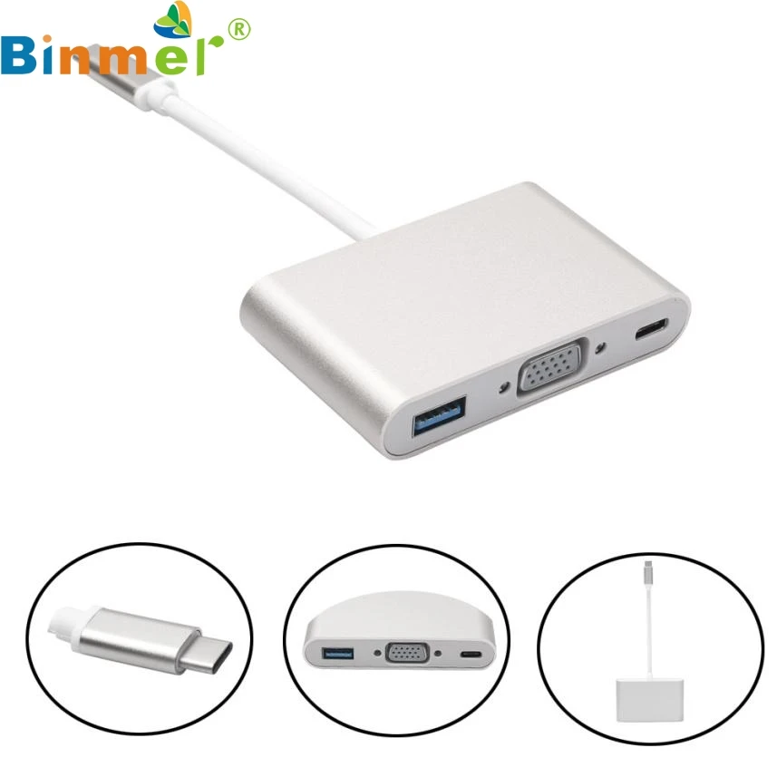 Top Quality New Arrival Hot USB 3.1 Type C to VGA Monitor + USB 3.0 + Type-c Charger Adapter for macbook JUL 12