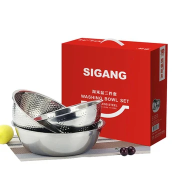 

Colorful pots 3 sets of stainless steel gift pot set Round multi-function colorful pots washing dishes and noodles