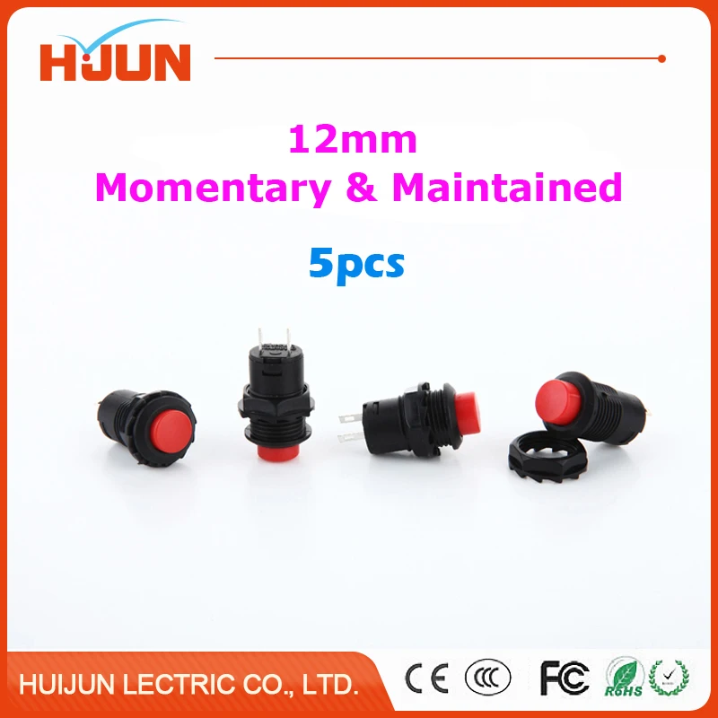 

5pcs 12mm Momentary & Latching High Round Plastic Push Button Switch Car Modification Horn Light Automatic Lock Auto Reset