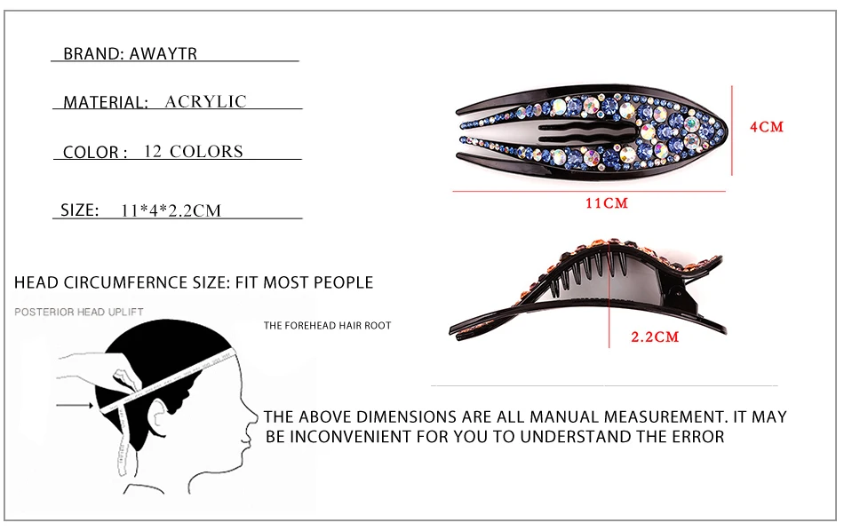 AWAYTR Корейская заколка для волос с кристаллами для женщин заколка для волос верхняя сторона зажим стразы заколка для волос украшение для волос аксессуары для волос для девочек