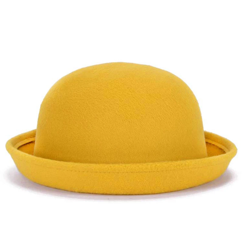 Fashion Hat Trendy Women Girl Dome Top Cap Solid Color Cotton Polyester Fedora Hats Children Bowler Hat Casual Parent-child Fedoras Cap