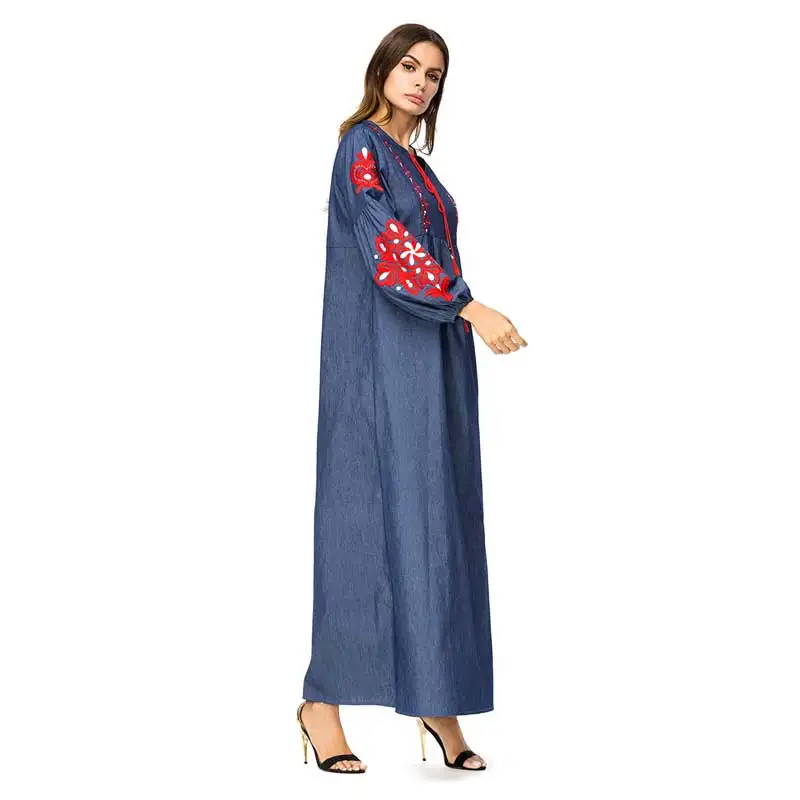 2019 мусульманская винтажная вышивка Макси платье abaya кимоно свободные Рамадан