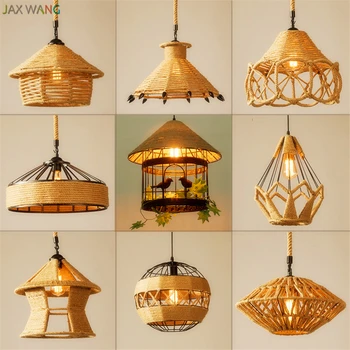 

American Led Pendant Lights Loft Industrial Retro Rope Pendant Lamps Creative Restaurant Bar Cafe Clothing Store Light Fixtures