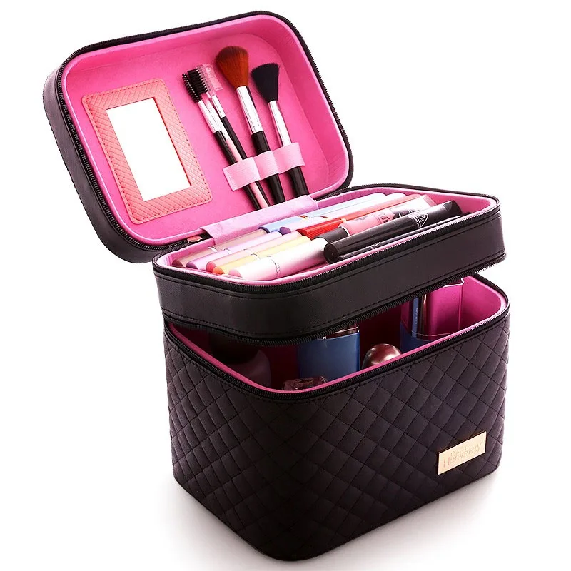 Женская большая емкость, профессиональный органайзер для макияжа, модная косметичка для туалетных принадлежностей, многослойная коробка для хранения, портативный красивый чемодан - Цвет: 005