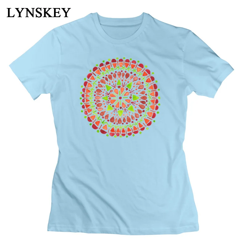 LYNSKEY 100% Cotton T Shirts for Women Short Sleeve Summer Tops Tees On Sale Autumn Simple Style Autumn Mandala Round Collar Tee Shirt blue