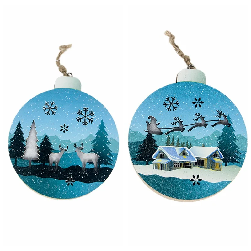 Christmas Hanging Decor Christmas Wooden LED Light Hanging Round