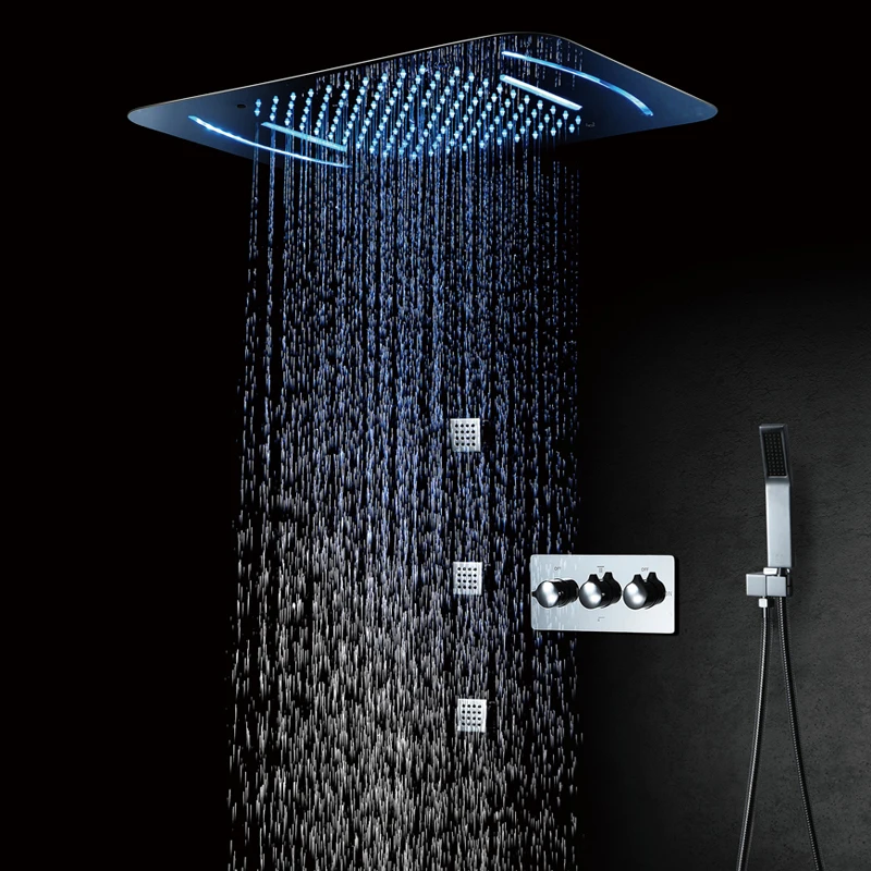 LED Shower head 580*380mm Waterfall Rainfall Shower Bathroom Brass Shower Faucets Unit Shower Massage Phone Control Light Color LED Shower head 580*380mm Waterfall Rainfall Shower Bathroom Brass Shower Faucets Unit Shower Massage Phone Control Light Color