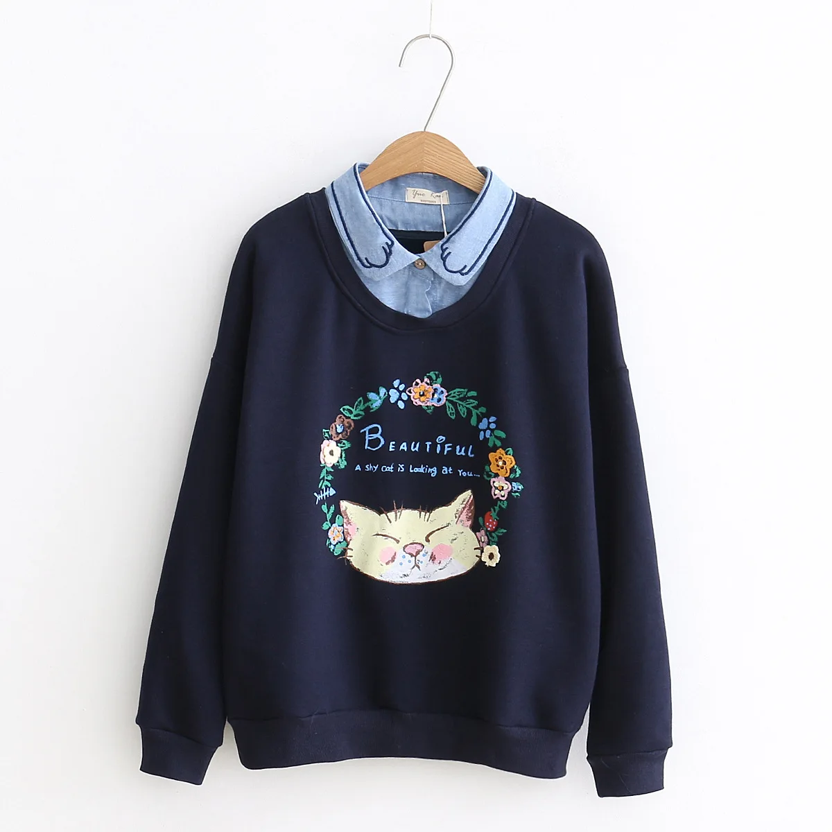 

Wreath of qiu dong outfit new cartoon cat head printing fail flocking holiday two who dress dress
