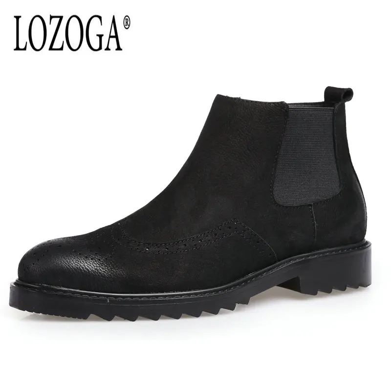 

Lozoga Autumn Winter Men Shoes Genuine Leather Boots Retro Chelsea Boots Ankle Round Toe Europe America Fashion Carved Brogue