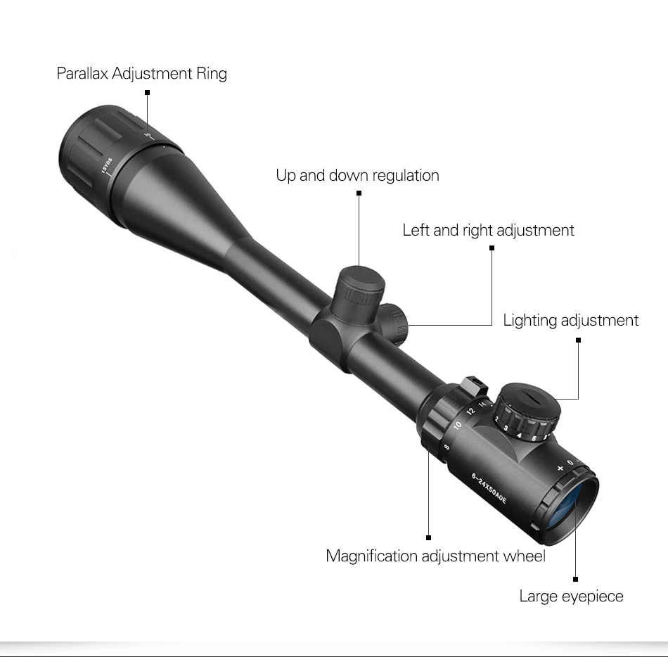 Pistola de ar Riflescope Ajustável Verde Vermelho Dot Caça Luz Âmbito Tático Retículo Óptica Rifle Escopo Escopos 6-24x50 Aoe 10 Esporte e Lazer