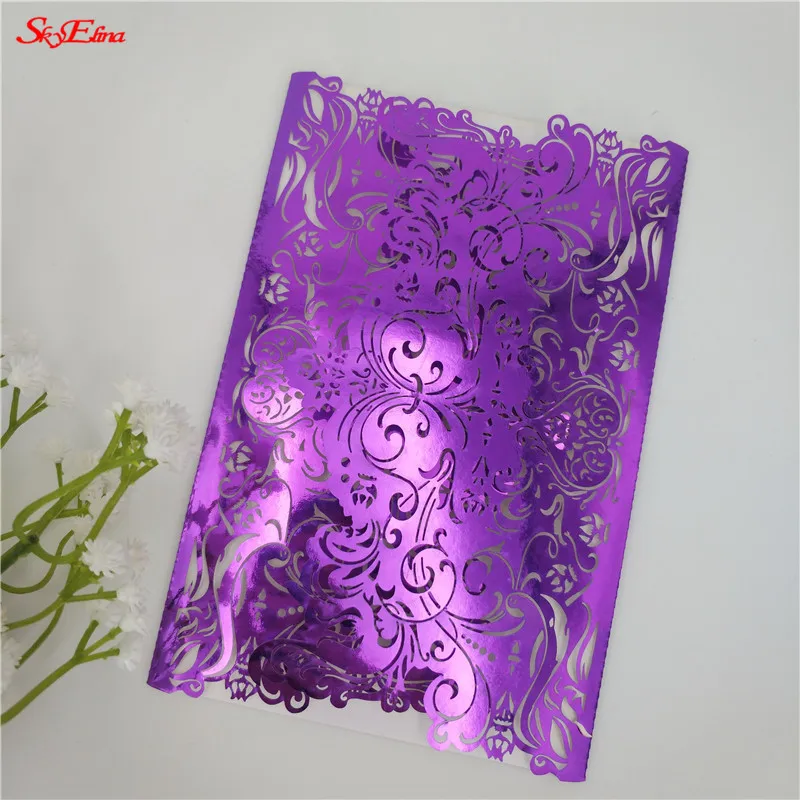 Bright Purple 30 шт./лот Вертикальный Лазерный вырез романтические приглашения комплекты открыток для свадебной вечеринки день рождения 7Z - Цвет: Bright Purple