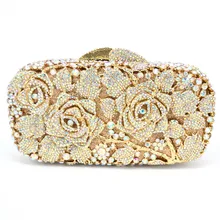 Роза алмазы Полный Стразы Для женщин Вечерний Клатч Выходные туфли на выпускной бал Свадебные кошелек мода Лидер продаж цепи плеча Кошелек Q04