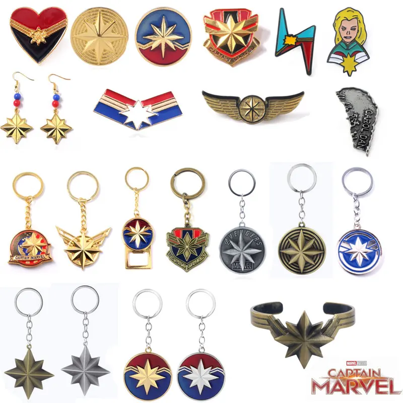 

Wholesale 20pcs Avengers 4 Captain Marvel Keychain 20 Styles Carol Danvers Logo Key Chain for Women Men Pendant Badge