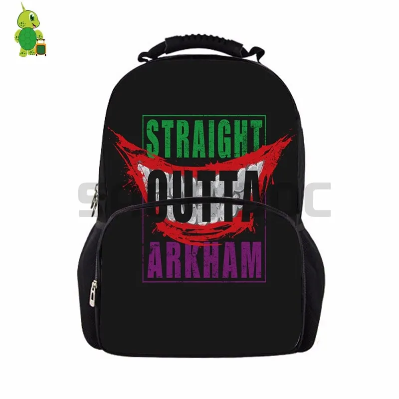 

Straight Outta Arkham Joker/Harley Quinn Backpack Women Men Laptop Backpack Bags for Teenage Boys Girls School Travel Rucksack