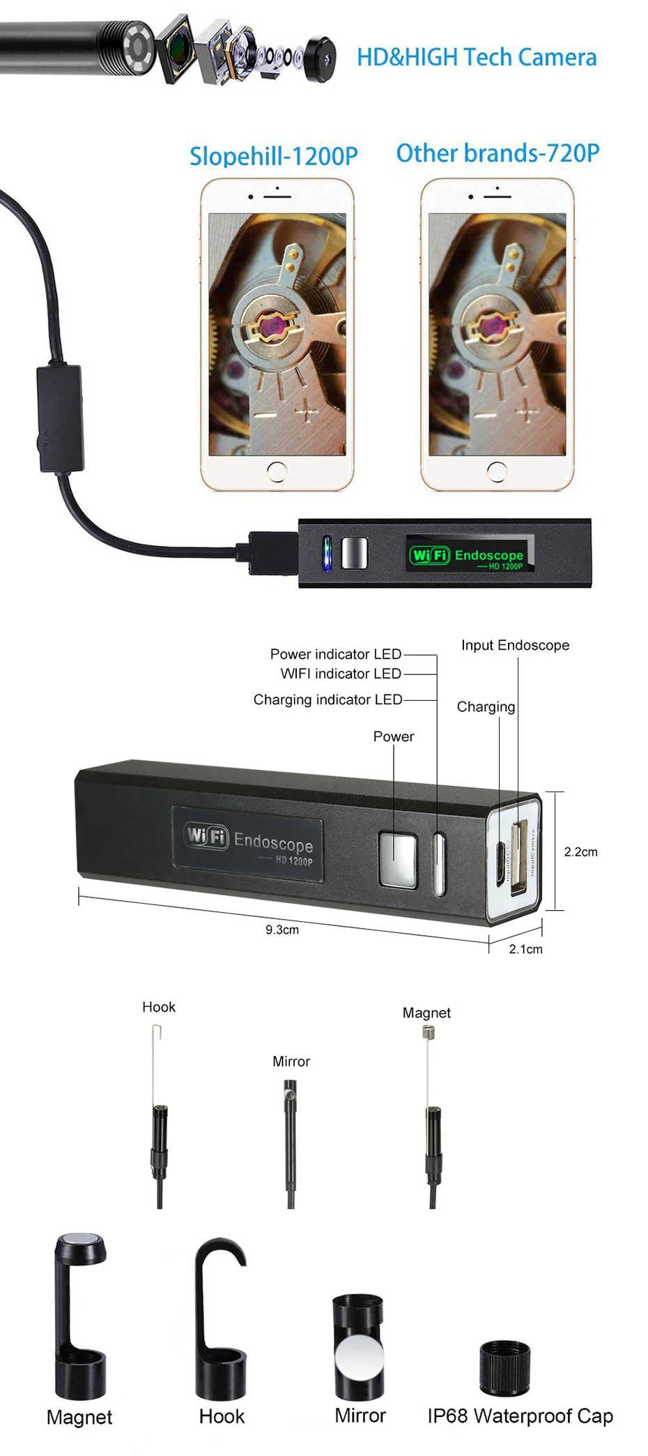 Antscope Wi-Fi 8-миллиметровый эндоскоп с поддержкой 1/2/3,5/5/10 M желтого и черного цветов Проводной 1200P Android iOS камера эндоскопа инспекции boroscopio 30