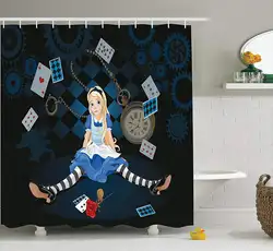 Малыш декора душ Шторы комплект вырос Размеры Alice сидя с фикации карты и розы в полоску с героями мультфильмов Аксессуары для ванной комнаты