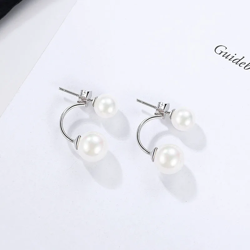 Sterling silver 925 Stud Earrings for women Fine jewelry Freshwater Pearl Zircon Long Cute Korean for Valentines Day Gift Fine Jewelry