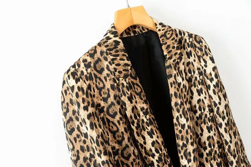 Women Runway Vintage Leopard print Blazer Pockets Notched Collar Long Sleeve Coat Female Outerwear Fashion Casaco Feminine Tops