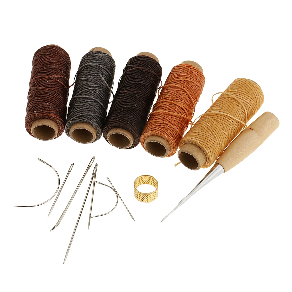 14Pcs/set Hand Leather Stitching Kit for DIY Craft Repair Sewing Needles, Awl, Threads