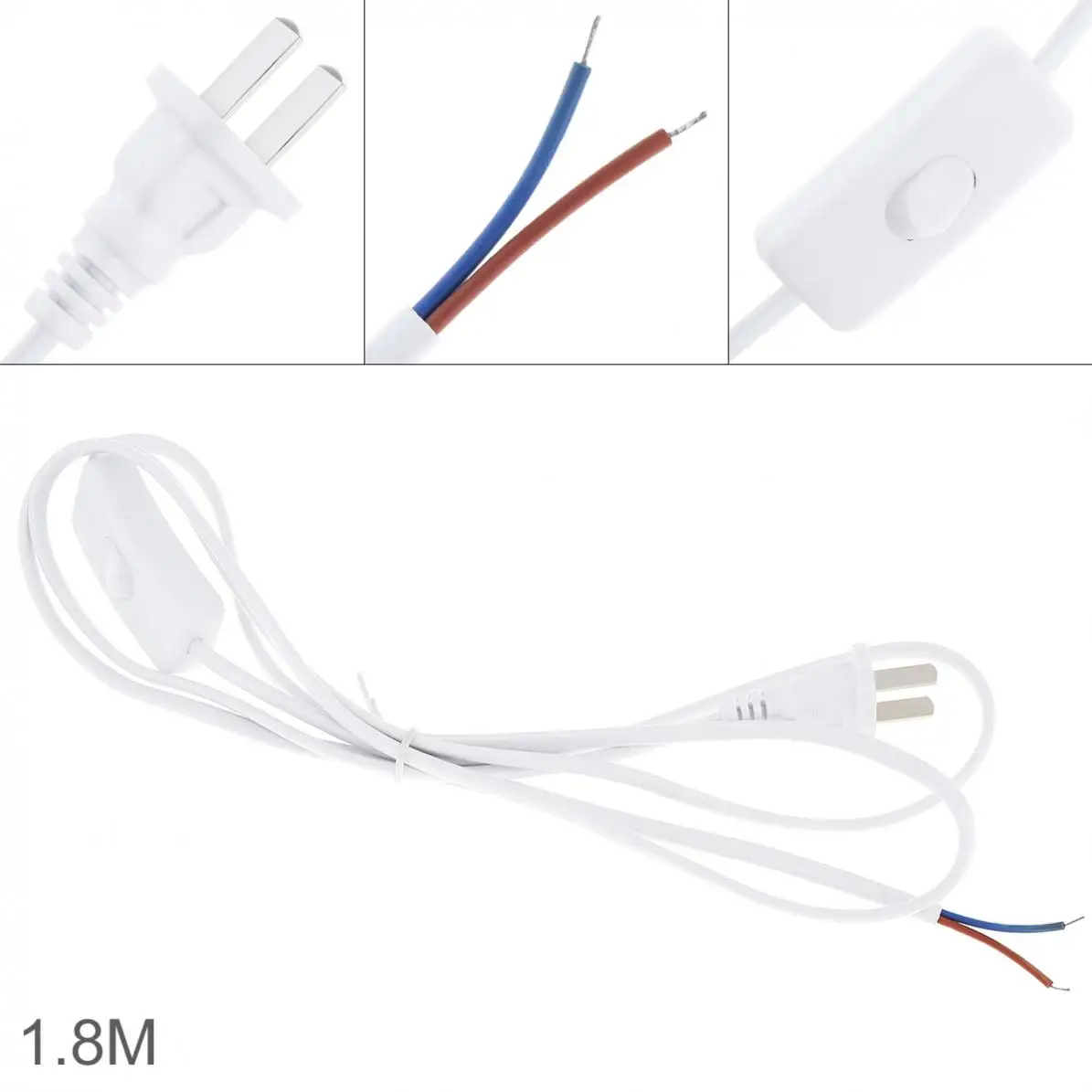 303 White Button Switch Plug Wire with 1.8m Line Length Power Cord for Desk Lamp and Other Household Lamps | Лампы и освещение
