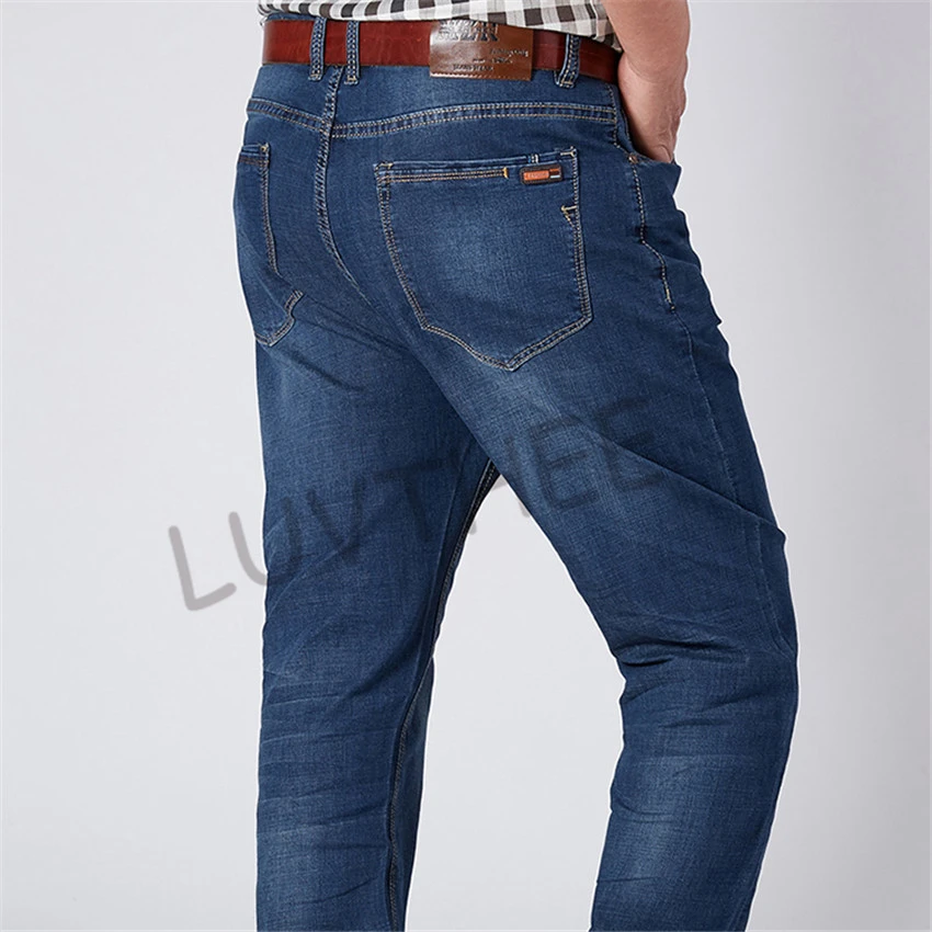 2017 новые классические мужские джинсы свободные повседневные однотонные брюки синие прямые брюки джинсовые молнии летают легкие длинные