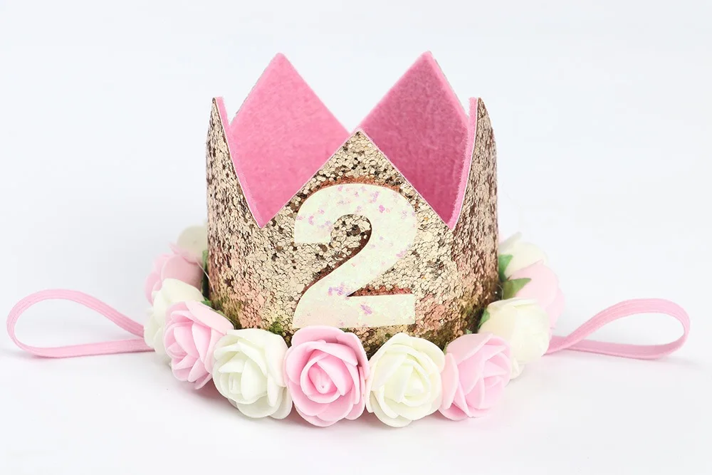 1 предмет) для маленьких девочек, милый 1/2/3 головные уборы на День Рождения Розовое Милые шляпки короны для детей празднований дня рождения реквизит для фотосессии детский Декор - Цвет: two