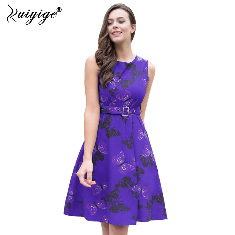 Ruiyi Fashion Print Floral Dress Female High Waist O-Neck Knee Length Boho Robe Casual Ball Gown Summer For Women Vestidos | Женская