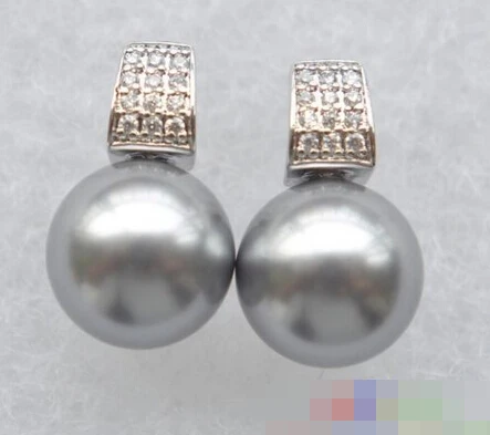 

Hot selling> free shipping 00386 gray round south sea shell pearl stud earring -Bride jewelry free shipping