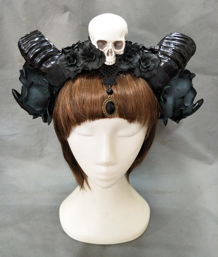 

Girl Halloween Stereo Devil Horns Skull Headband Gothic Sheep Horn Flowers Headdress Hairband Cosplay Headwear Accessories