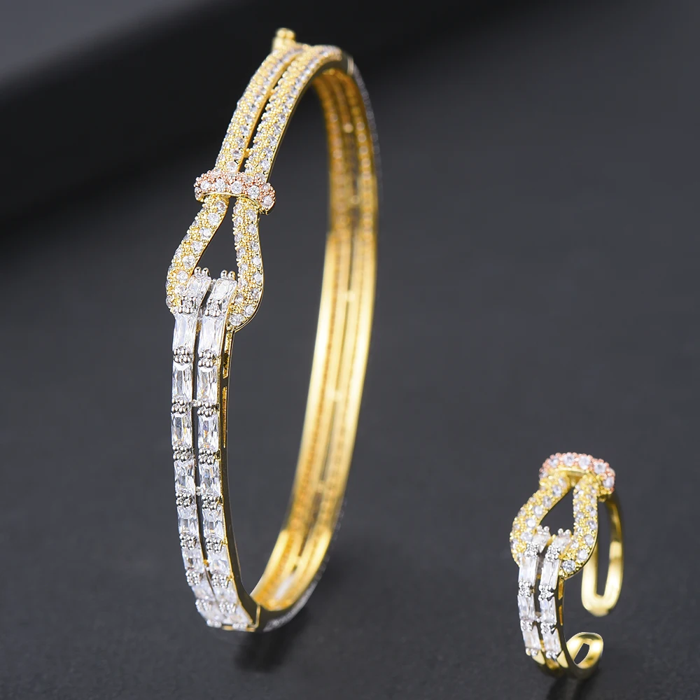 GODKI Luxury Bowknot Bangle Ring Sets Fashion Dubai Silver Bridal Jewelry Sets For Women Wedding brincos para as mulheres 2018