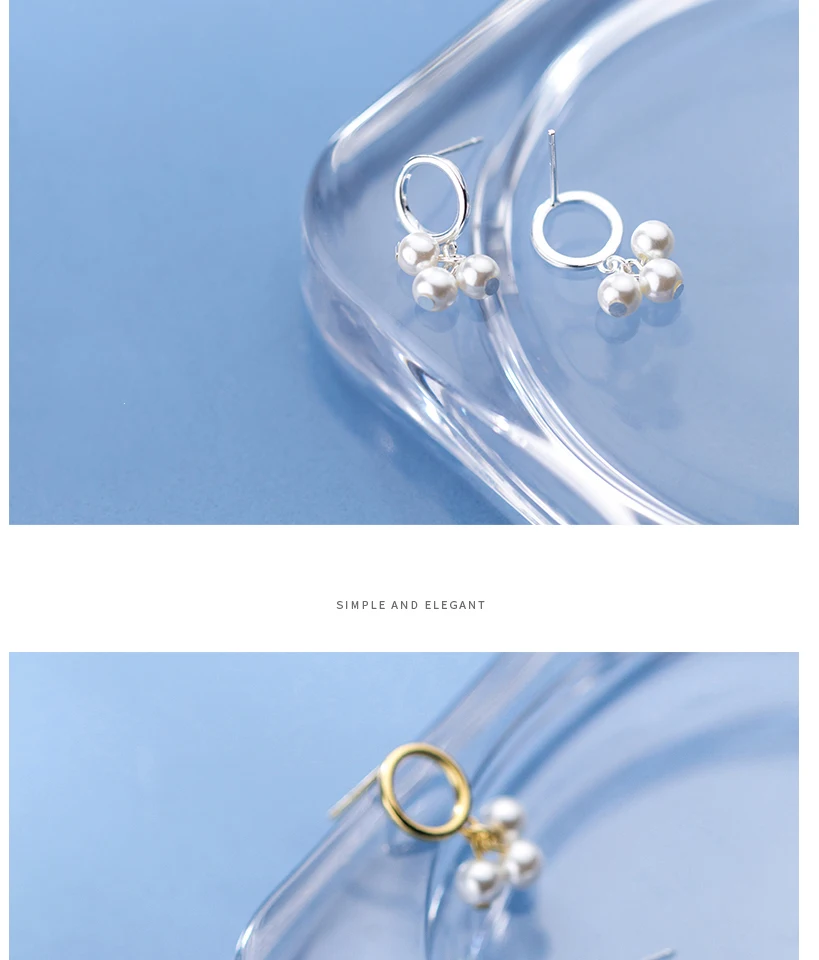 Korea 925 Sterling Silver Round Simulated Pearl Statement Geometric Fashion Drop Earrings For Women Bride Wedding Jewelry Brinco (1)
