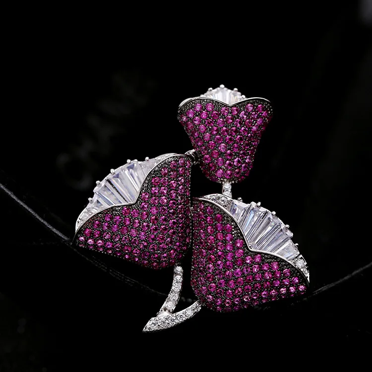 

Luxury Brooches for Women Handmade Rose Flower Brooch Pin Pave Cubic Zirconia Coat Dress Vintage Brooch Rhinestone Jewelry X404