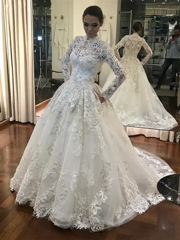 high neck and long sleeve wedding dress