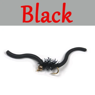 ICERIO 10PCS San Juan Worm Brass Bead Head Squirmy Wormy Fly Trout Fly Fishing Lures Nymphs#10 - Цвет: Black  10pcs