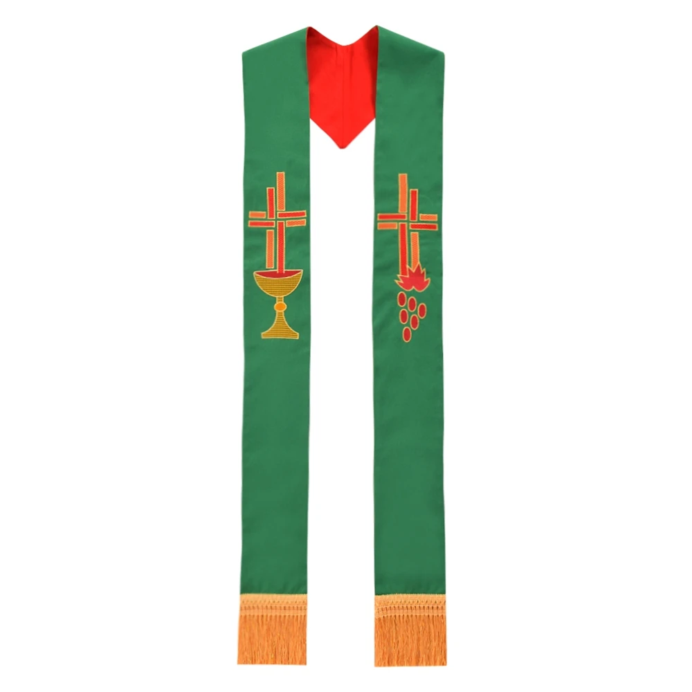 

Holy Priest Religion Fish Cross Chalice Embroidery Reversible Stole w Golden Tassels