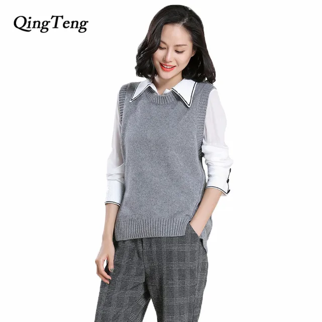 QingTeng Women Black Sweater Vest Ladies Knitted Thick Warm 100 Pure Real Goat Cashmere Designer