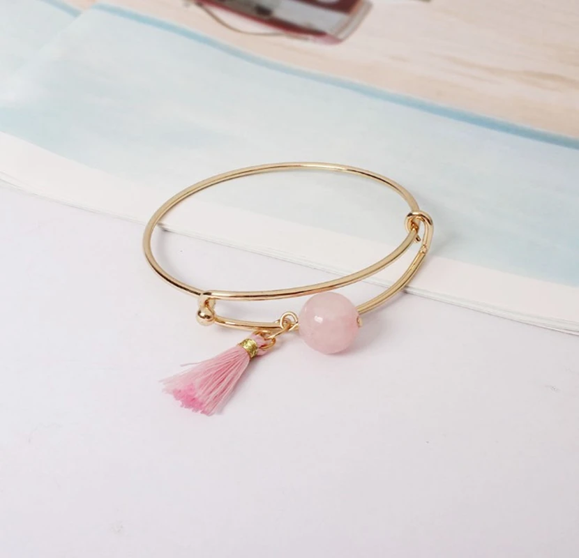 Pink Crystal Pendant Bangles With Pink Tassels Jewelry Cute For Girls