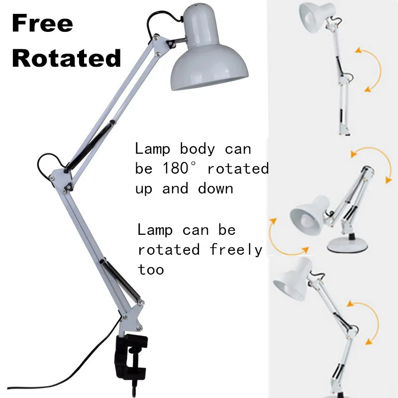 

Adjustable Flexible Swing Arm Desk Lamp Clamp On Study Artist Drafting Design Office Studio Clamp Table Light White