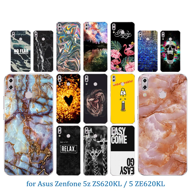

6.2" for Asus Zenfone 5z ZS620KL / 5 ZE620KL Clear TPU Carve Printed Back Cover for Asus ZS620KL ZE620KL Silcione Cases
