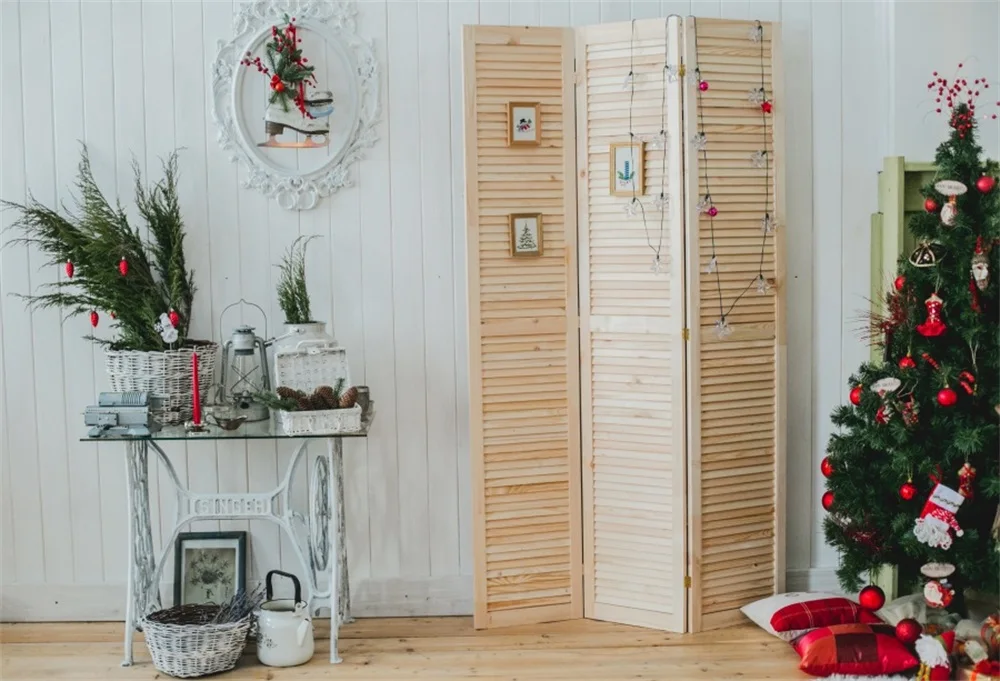

Laeacco Christmas Tree Decor Screen Wooden Wall Table Photographic Backgrounds Customized Photography Backdrops For Photo Studio
